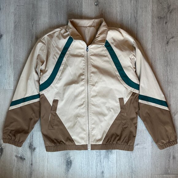 Beige & Brown Retro Windbreaker Jacket - Picture 1 of 4